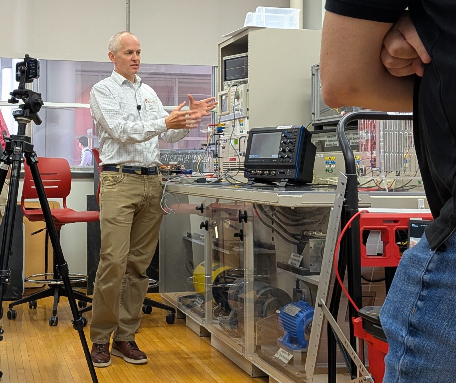 Prof. Patrick Flannery running a live demonstration in the Grainger Teaching Studio during the "Introduction to Electric Machines and Drives" short course